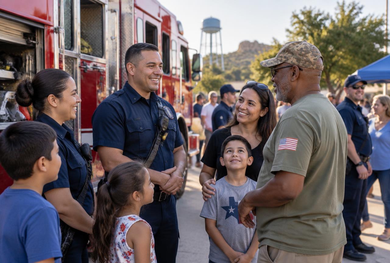 Round Rock first responders, a veteran and local families at a community gathering